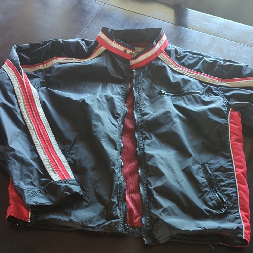 Plugg Black Windbreaker with Red and White Trim